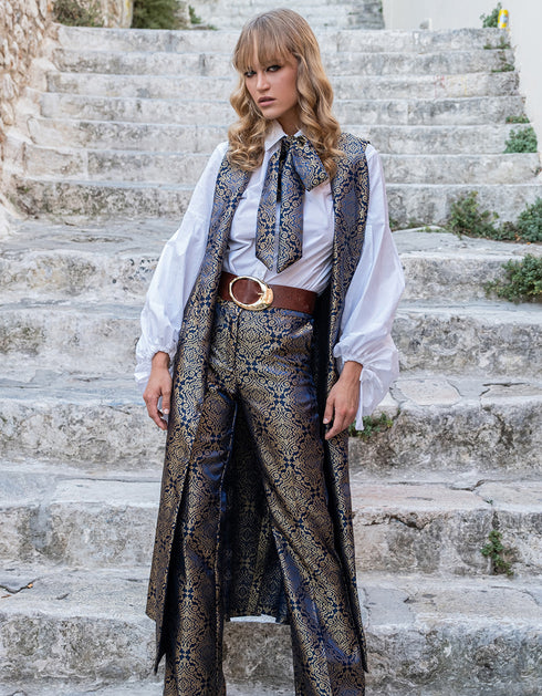 Ensemble Satiné Bleu foncé et doré