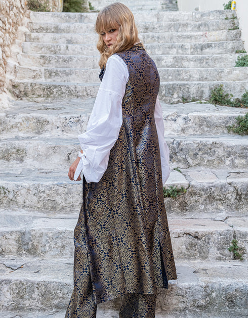 Ensemble Satiné Bleu foncé et doré