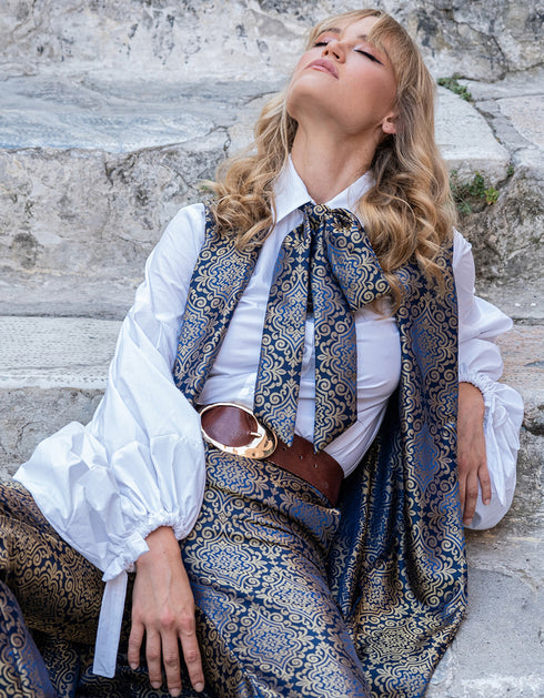 Ensemble Satiné Bleu foncé et doré