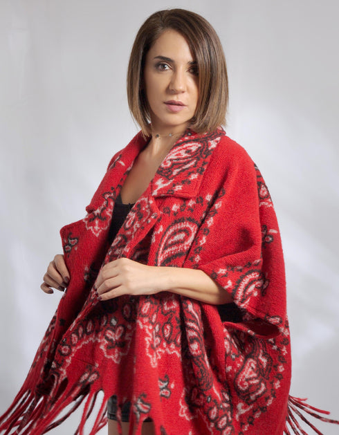 Poncho Rouge Cashemire