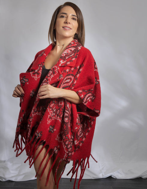 Poncho Rouge Cashemire