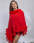 Poncho cape avec pompon fausse fourrure