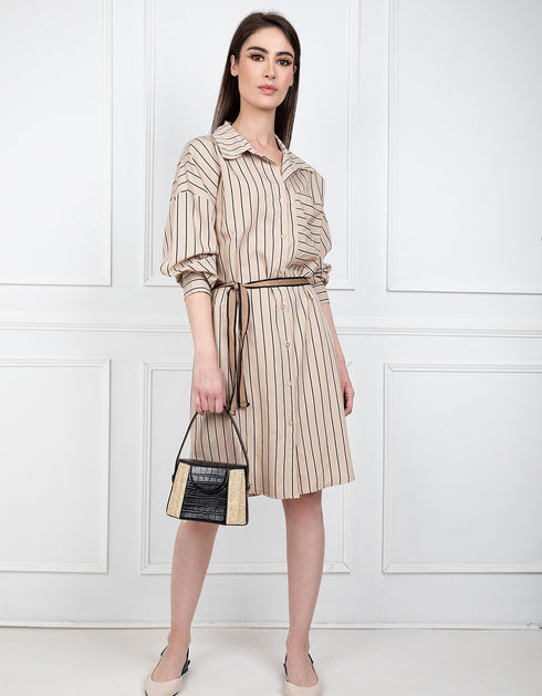 Robe rayée Beige et Noir